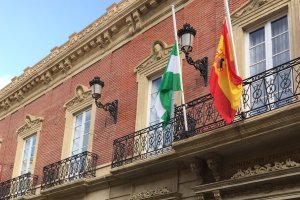 Banderas a media asta en la Diputación de Almería.