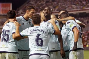 Diamanka celebrando su gol en Vallecas.