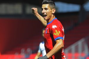Pere Milla celebrando su gol al Almería.