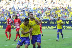 Celebración del gol del Cádiz.