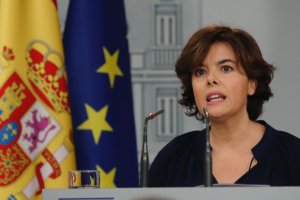 La vicepresidenta del Gobierno durante su intervención.