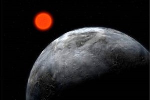Concepción artística de Gliese 581, una de las estrellas de la muestra, y su planeta, Gliese 581c. Fuente: ESO.