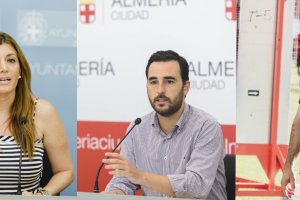 Los concejales de distrito Carolina Lafita (Poniente), Carlos Sánchez (Levante) y Juan José Segura (Bahía).