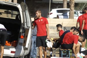Morcillo antes de comenzar el entrenamiento.