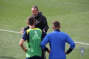 Álvaro Cervera en la sesión de entrenamiento de hoy.