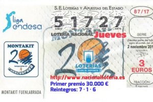 Un décimo del primer premio de la Lotería Nacional de este jueves.