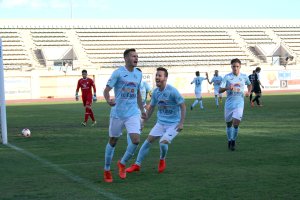 Alfonso celebrando el primer tanto del partido.