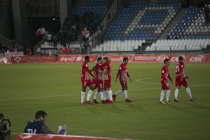 Los jugadores del Almería celebrando un gol.