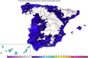 Mapa de temperaturas mínimas previsto para el viernes 8 de diciembre.