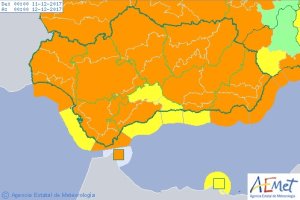 Mapa de la alerta naranja por viento de la Aemet.