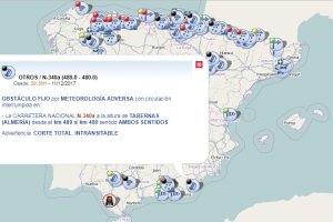 La DGT informa del corte de una carretera en Tabernas.