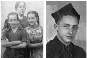 Miguel Pérez de Perceval, en sus años de adolescencia, acompañado de su tía Concha y de su hermana Filomena. A la derecha, una fotografía de Miguel c