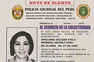 Cartel de alerta emitido por la Policía Nacional de Perú.