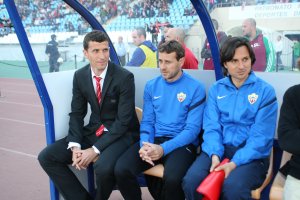 Ibán Andrés (derecha) con Javi Gracia en el Almería.