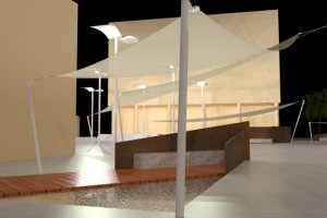 Futuro aspecto de la plaza Pedro Gea y detalle de los toldos en forma de vela.