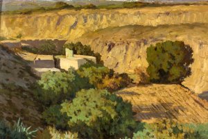 Paisaje de la Rambla, óleo sobre tabla de la exposición.