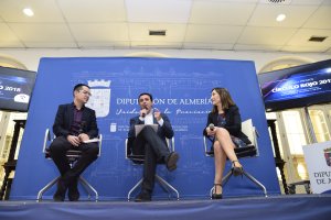 Presentación de los premios, esta mañana, con Alberto Cerezuela, Javier A. García y Raquel Martínez.