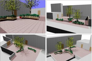 Diseño de la Plaza Julio Alfredo Egea desde cuatro perspectivas diferentes