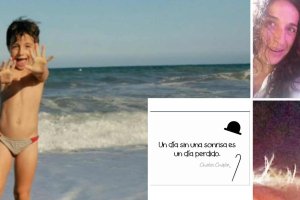 Detalle del collage de imágenes del niño realizado por sus padres.