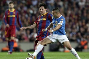 Crusat en el Barça-Almería con Messi.