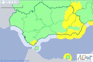Detalle del mapa de AEMET con la alerta amarilla.