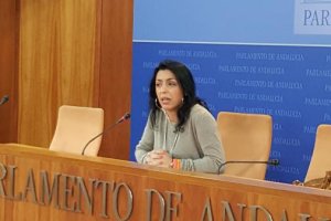 Marta Bosquet en una rueda de prensa en el Parlamento.