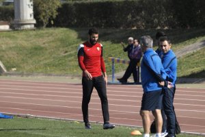 Carlos Cuéllar en el entrenamiento del miércoles.