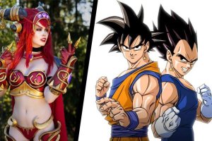 Tine Marie Riss y el personaje de Goku. (FB Expotaku)