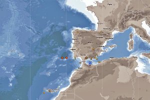 Mapa de localización del epicentro de los terremotos de ayer