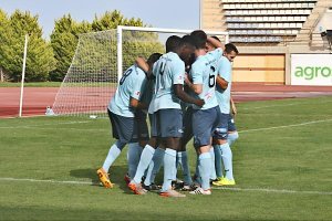 Los jugadores celestes celebrando un gol.