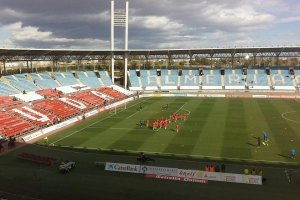 La UD Almería calentando minutos antes del inicio del partido