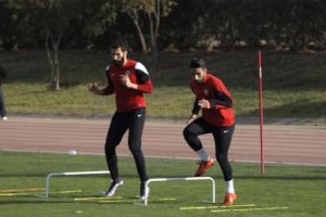 Chuli y Cuéllar en el entrenamiento.