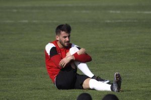 Iago Díaz en el entrenamiento de este miércoles.