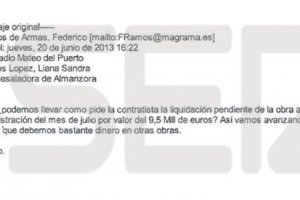Mensaje remitido por el subsecretario de Presidencia, Federico Ramos de Armas, al director general de AcuaMed.