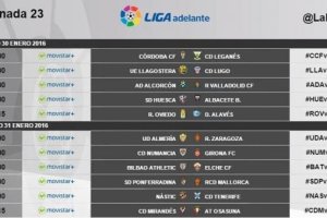 Horarios de la jornada 23 en Segunda División.