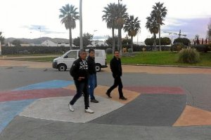 Gorosito llegando al Estadio con Alberto Benito.