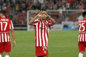 Cristian Herrera celebrando un gol con el Almería.