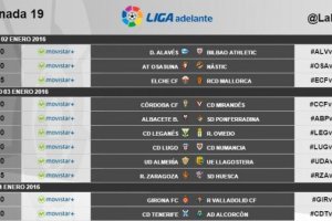 Horarios de la jornada 19 en Segunda División.