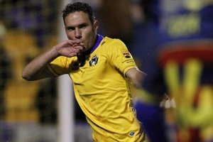 David Rodríguez celebra un gol con el Alcorcón.