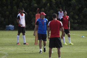 Miguel Rivera en el entreno del miércoles.