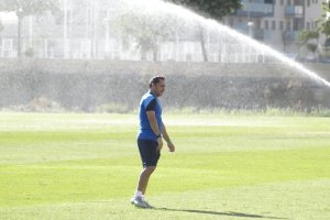 Sergi Barjuan en el entreno de este jueves.