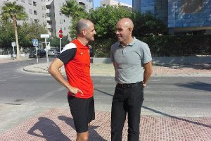 Soriano, este lunes con Valerio antes del entrenamiento.