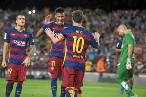 El barça celebra una nueva victoria.