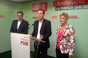 Rueda de prensa esta mañana en la sede del PSOE.