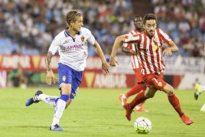 Iago Díaz, en La Romareda.