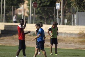 Sergi Barjuan en el entrenamiento de este jueves.
