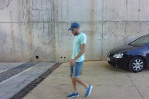 José Ángel, llegando al Estadio.