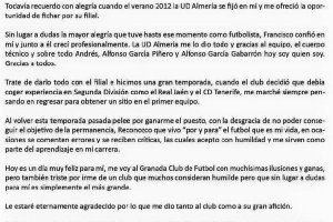 Carta de despedida de Edgar Méndez.