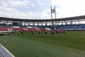 Calentamiento en el Estadio.