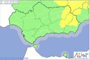 Mapa de Andalucía de la Aemet con el riesgo de precipitaciones.